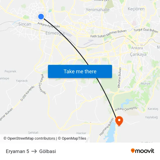 Eryaman 5 to Gölbasi map