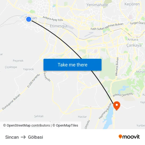 Sincan to Gölbasi map