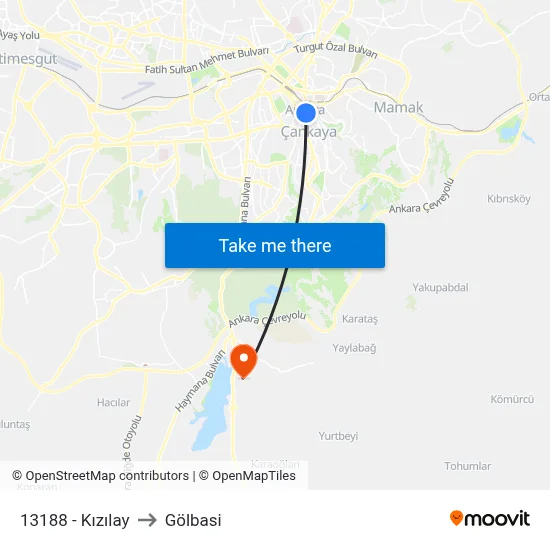 13188 - Kızılay to Gölbasi map