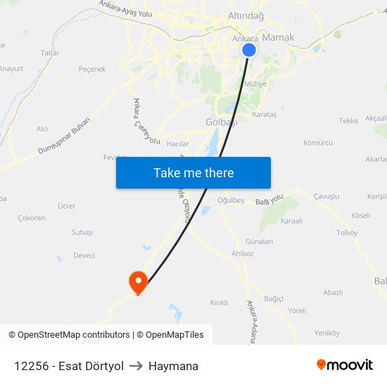 12256 - Esat Dörtyol to Haymana map