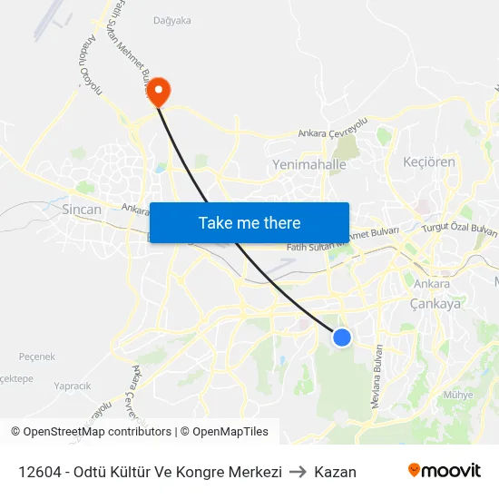 12604 - Odtü Kültür Ve Kongre Merkezi to Kazan map