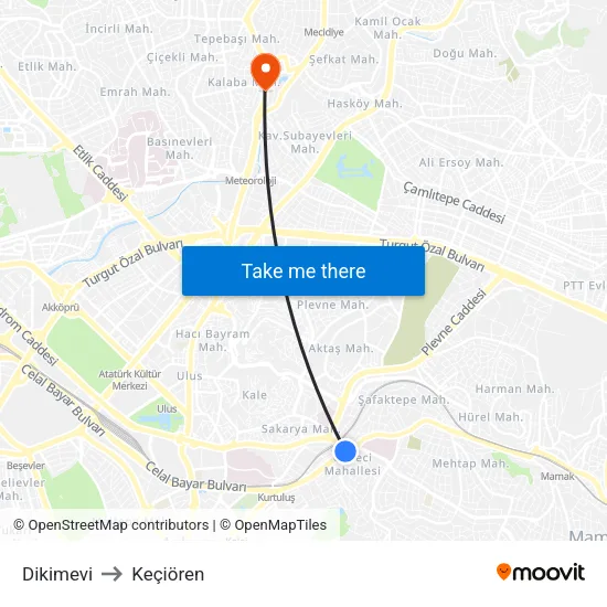 Dikimevi to Keçiören map