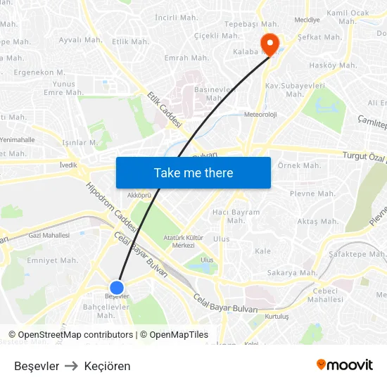 Beşevler to Keçiören map