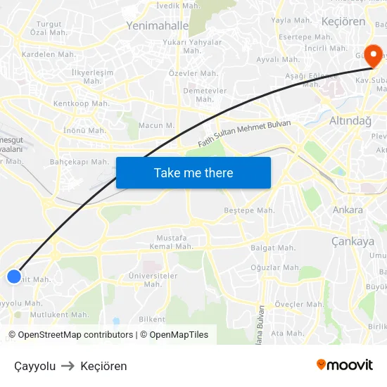 Çayyolu to Keçiören map
