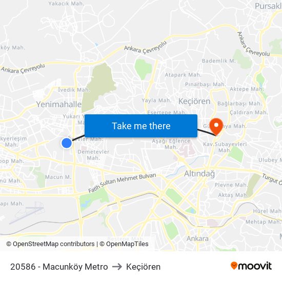 20586 - Macunköy Metro to Keçiören map