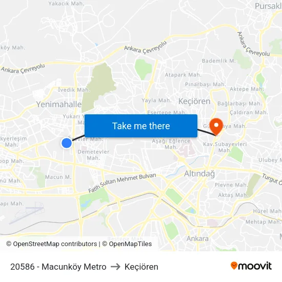 20586 - Macunköy Metro to Keçiören map