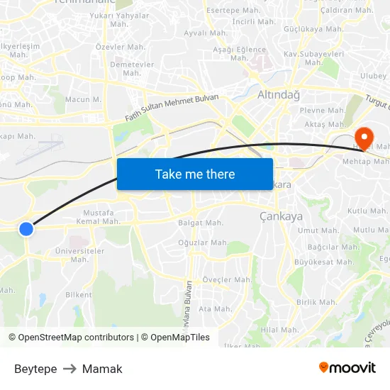 Beytepe to Mamak map
