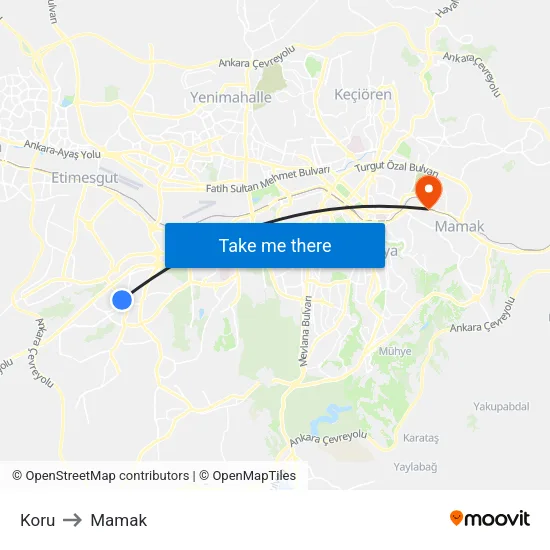 Koru to Mamak map