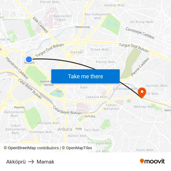 Akköprü to Mamak map