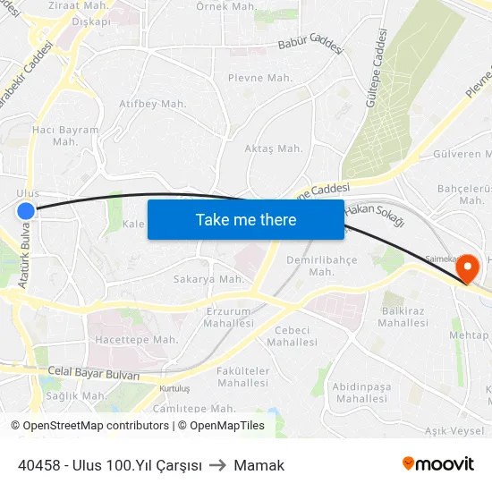 40458 - Ulus 100.Yıl Çarşısı to Mamak map
