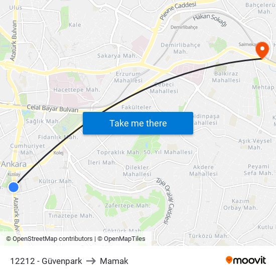 12212 - Güvenpark to Mamak map