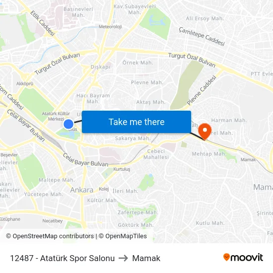 12487 - Atatürk Spor Salonu to Mamak map