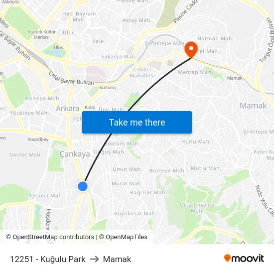 12251 - Kuğulu Park to Mamak map