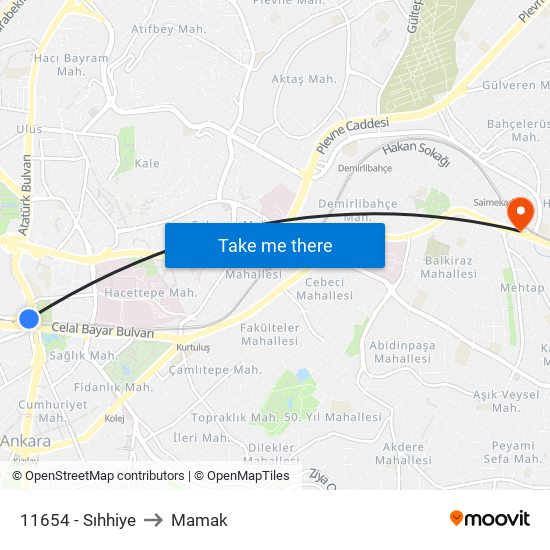 11654 - Sıhhiye to Mamak map