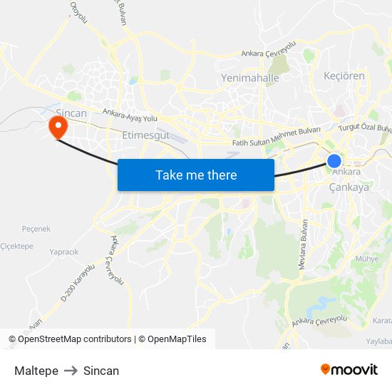Maltepe to Sincan map