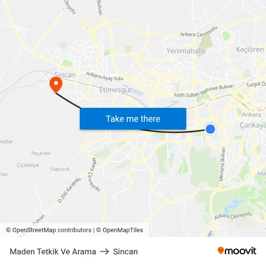 Maden Tetkik Ve Arama to Sincan map