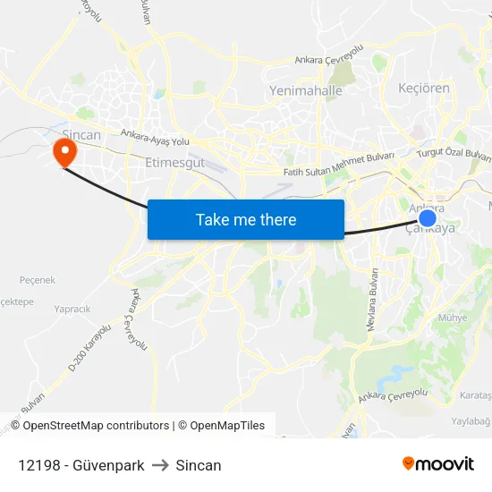 12198 - Güvenpark to Sincan map