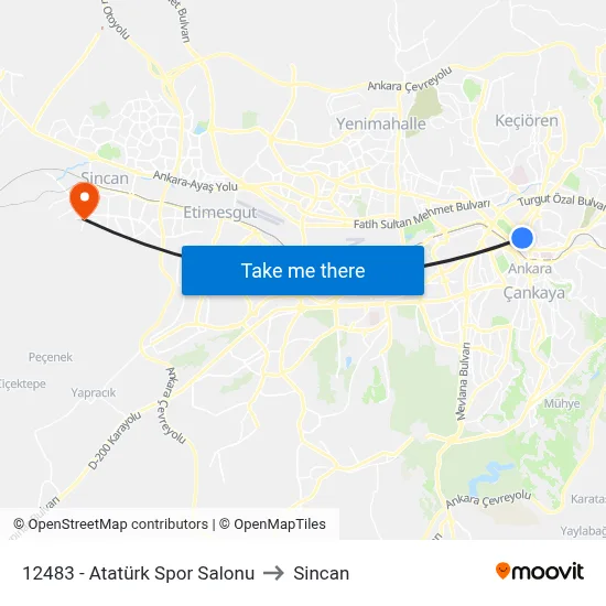 12483 - Atatürk Spor Salonu to Sincan map