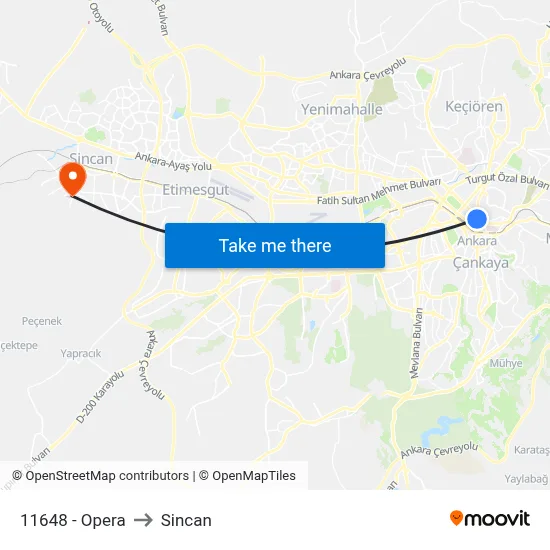 11648 - Opera to Sincan map