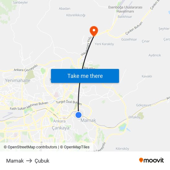 Mamak to Çubuk map