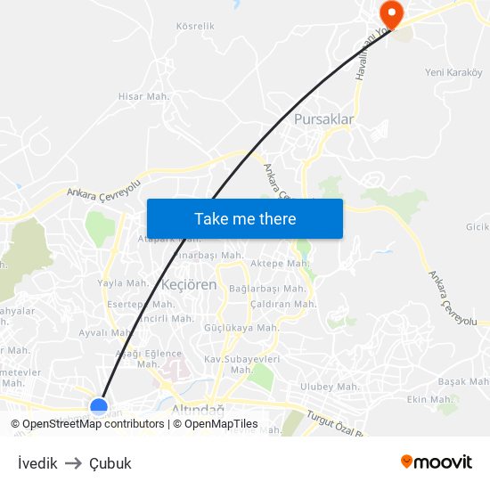 İvedik to Çubuk map