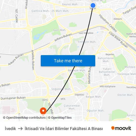 İvedik to İktisadi Ve İdari Bilimler Fakültesi A Binası map
