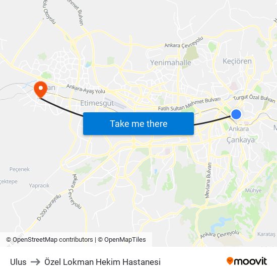 Ulus to Özel Lokman Hekim Hastanesi map