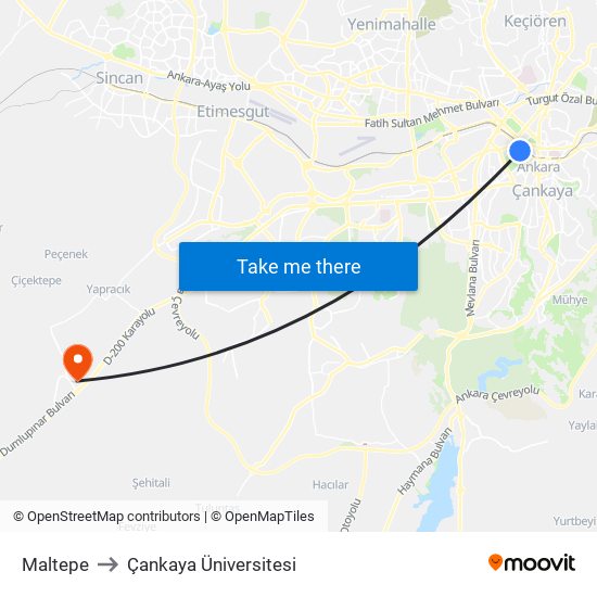 Maltepe to Çankaya Üniversitesi map