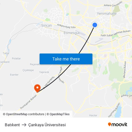 Batıkent to Çankaya Üniversitesi map