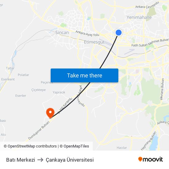 Batı Merkezi to Çankaya Üniversitesi map