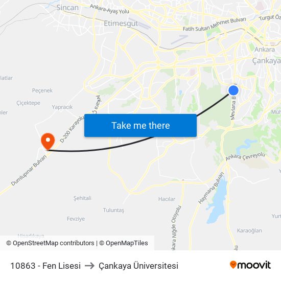 10863 - Fen Lisesi to Çankaya Üniversitesi map