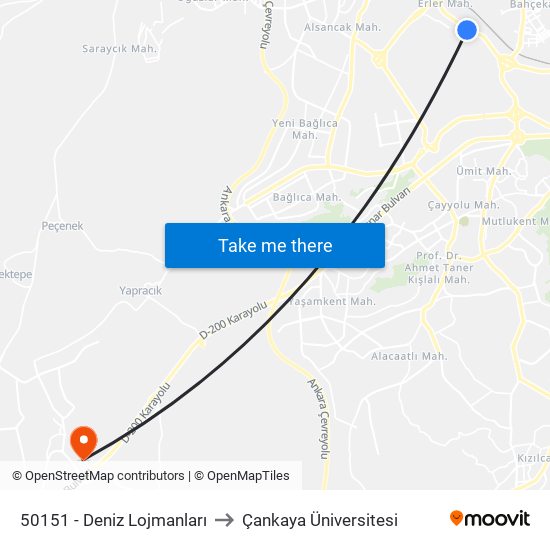 50151 - Deniz Lojmanları to Çankaya Üniversitesi map