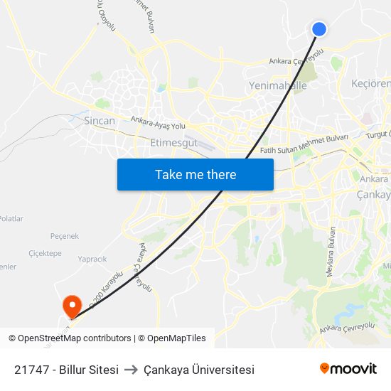 21747 - Billur Sitesi to Çankaya Üniversitesi map