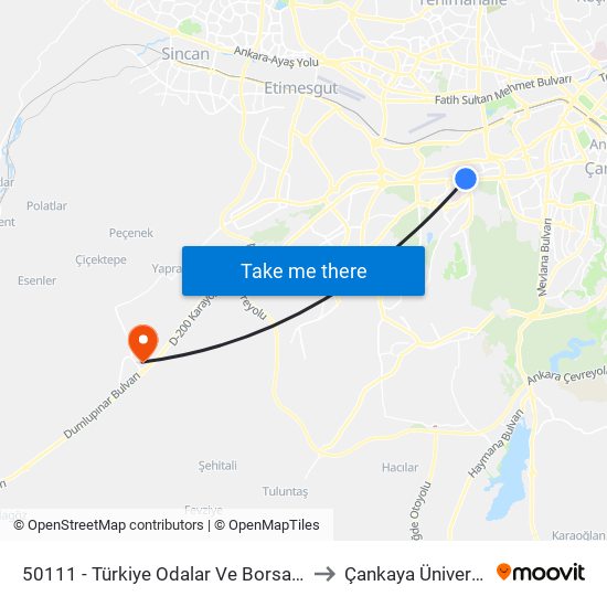 50111 - Türkiye Odalar Ve Borsalar Birliği to Çankaya Üniversitesi map