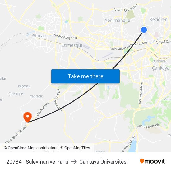 20784 - Süleymaniye Parkı to Çankaya Üniversitesi map