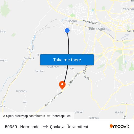 50350 - Harmandalı to Çankaya Üniversitesi map