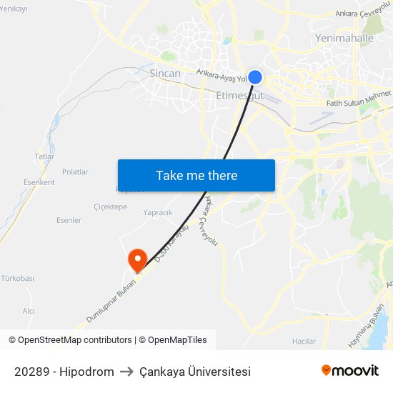 20289 - Hipodrom to Çankaya Üniversitesi map