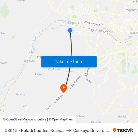53015 - Polatlı Caddesi Kesişimi to Çankaya Üniversitesi map