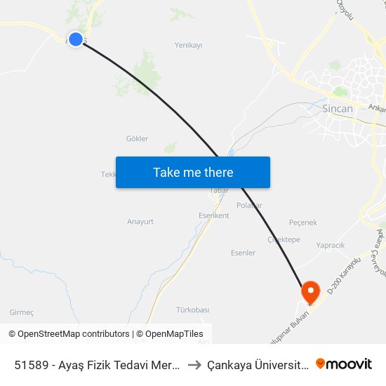 51589 - Ayaş Fizik Tedavi Merkezi to Çankaya Üniversitesi map