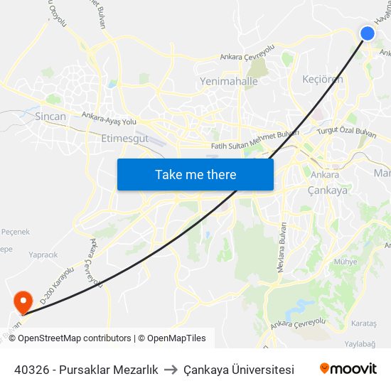 40326 - Pursaklar Mezarlık to Çankaya Üniversitesi map