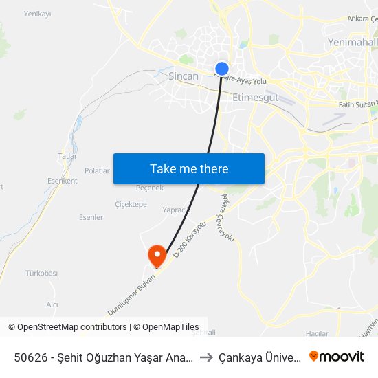 50626 - Şehit Oğuzhan Yaşar Anadolu Lisesi to Çankaya Üniversitesi map