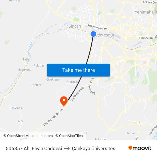 50685 - Ahi Elvan Caddesi to Çankaya Üniversitesi map