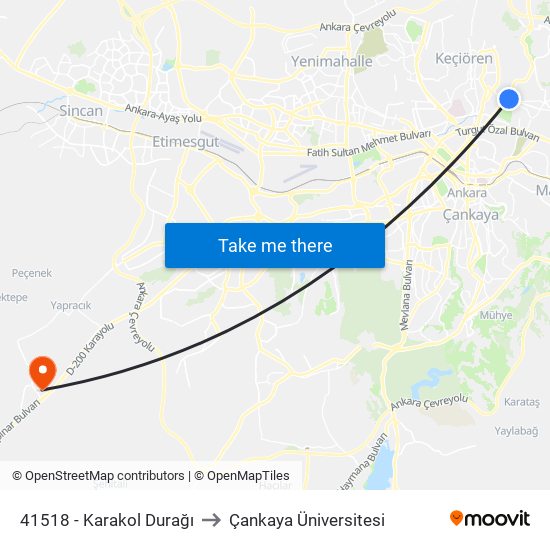 41518 - Karakol Durağı to Çankaya Üniversitesi map