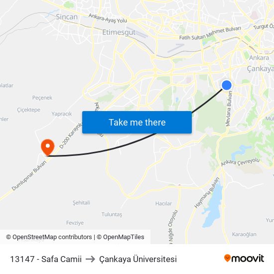 13147 - Safa Camii to Çankaya Üniversitesi map