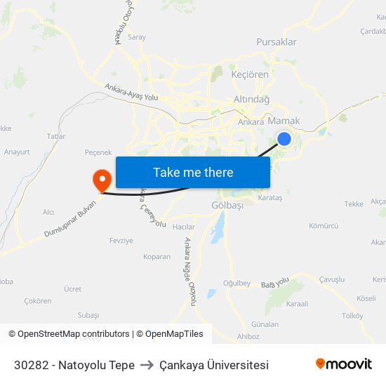 30282 - Natoyolu Tepe to Çankaya Üniversitesi map