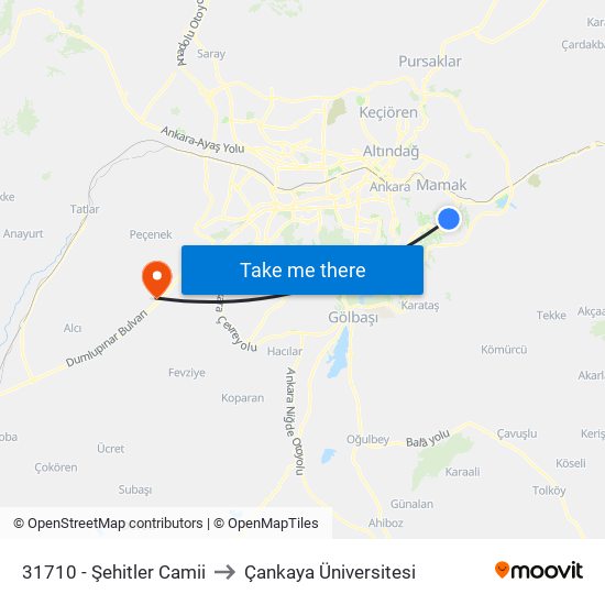 31710 - Şehitler Camii to Çankaya Üniversitesi map