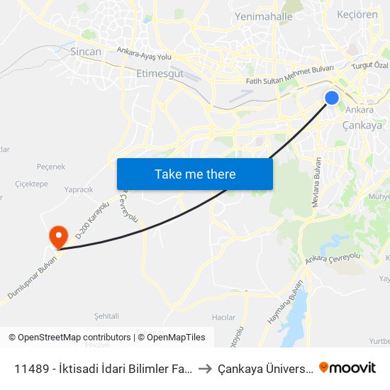 11489 - İktisadi İdari Bilimler Fakültesi to Çankaya Üniversitesi map