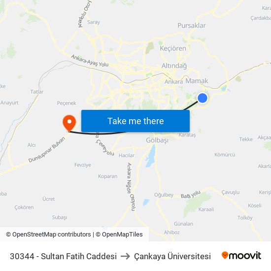 30344 - Sultan Fatih Caddesi to Çankaya Üniversitesi map