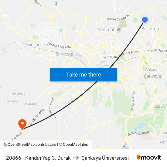 20866 - Kendin Yap 3. Durak to Çankaya Üniversitesi map