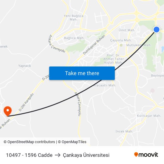 10497 - 1596 Cadde to Çankaya Üniversitesi map